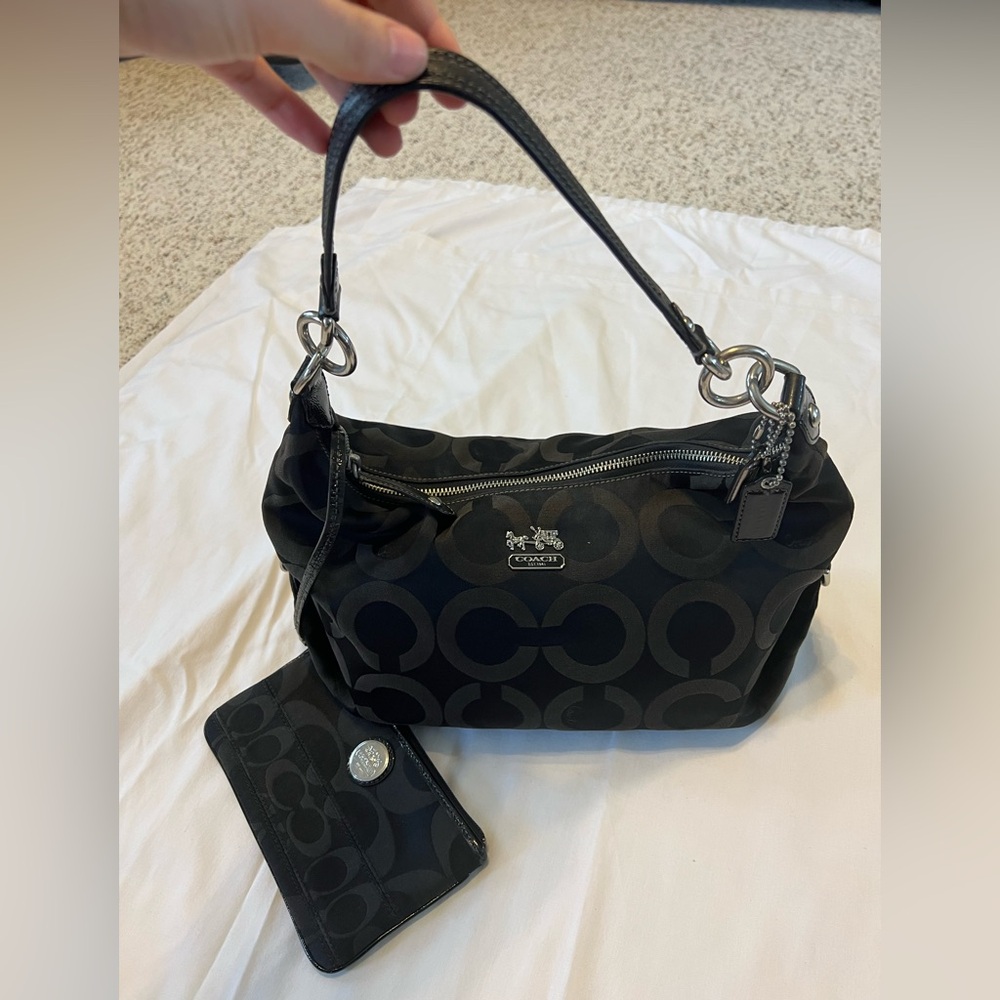 Coach Black Signature Shoulder Bag & Wrislet